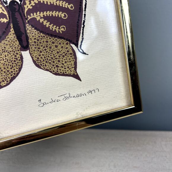 Vintage 70's Butterfly Framed Art Print Brown Tan Retro Hippie Home Decor 1977 - Picture 5 of 12